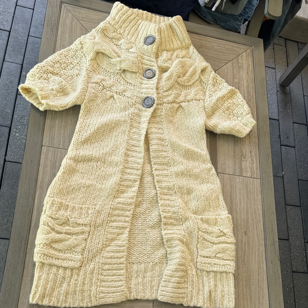 Free People Cream Short-Sleeve Cable Cardigan with Pockets